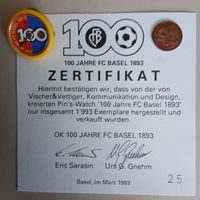 FC Basel Pin`s Watch mit Einrappenstück von 1993 (Rarität)